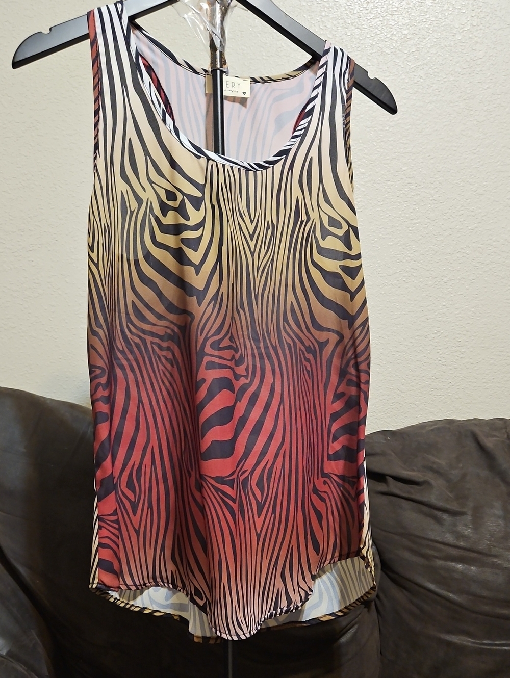 Avery Ombre Zebra Print Tank Top - Red, Beige, Black